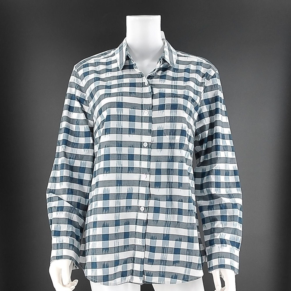Tommy Bahama Fragmented Gingham Shirt Ocean Deep Blue White Cotton Medium NWT